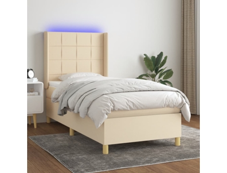 VIDAXL Colchón con somier/LED (Beige - Tela - 90 x 190 cm)