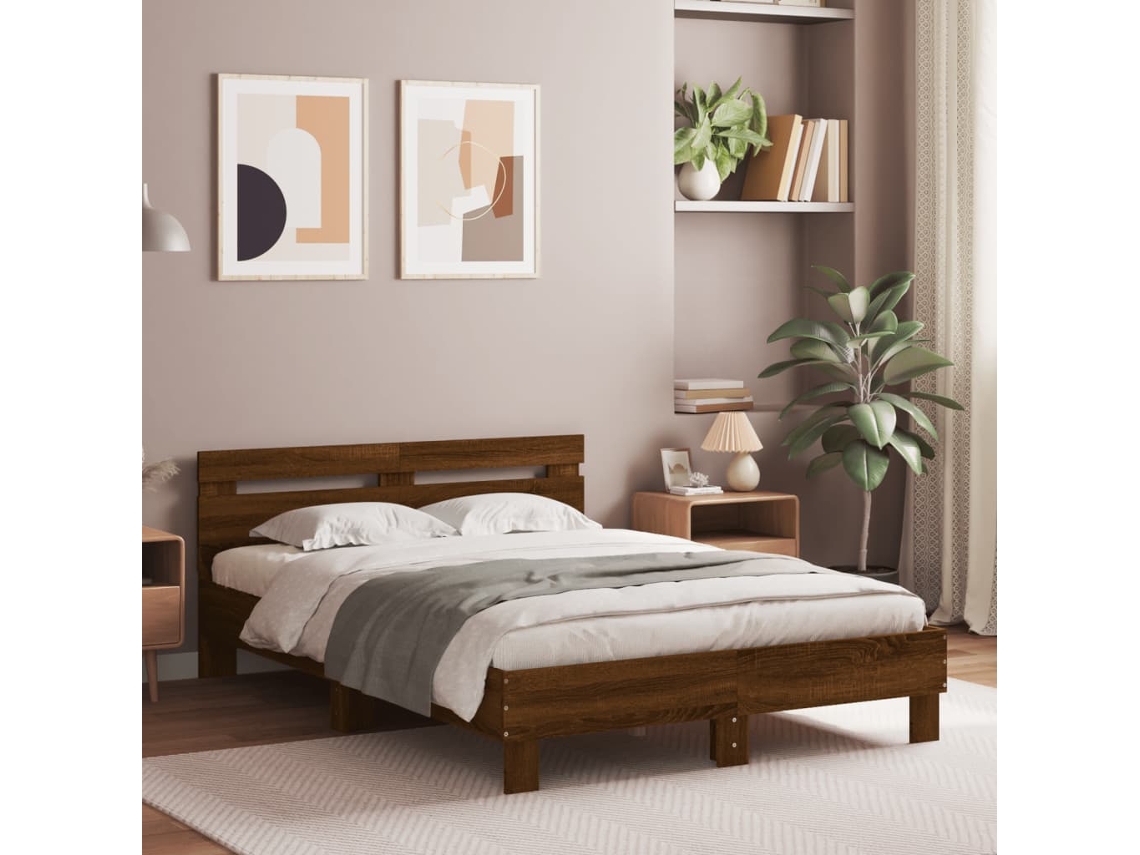 Cama Con Cabecero Madera De Ingeniería Marrón Roble 120x200 Cm
