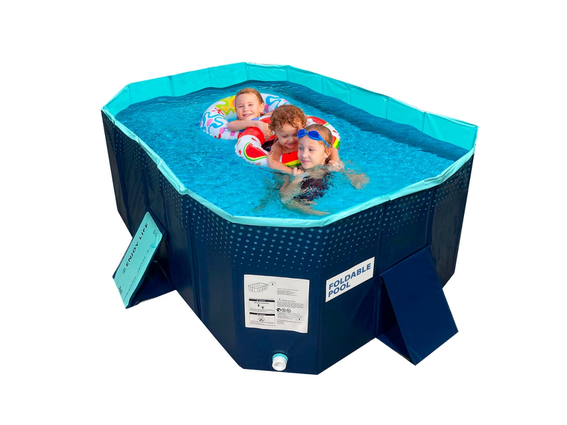 Piscina Plegable 130X90X45cm, Piscina para Niños, Piscina Portátil para Perros, Piscina Desmontable, Irrompible, INDUSTEX