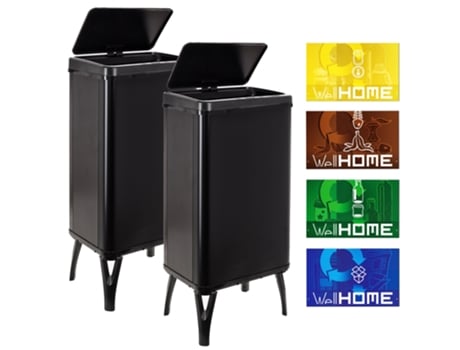 Cubo de basura inteligente Well Home 2x50L negro con etiquetas magnéticas WELLHOME