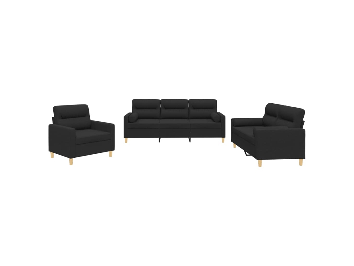 Maison Exclusive - Juego De Sofás Con Cojines 3 Piezas Tela Negro