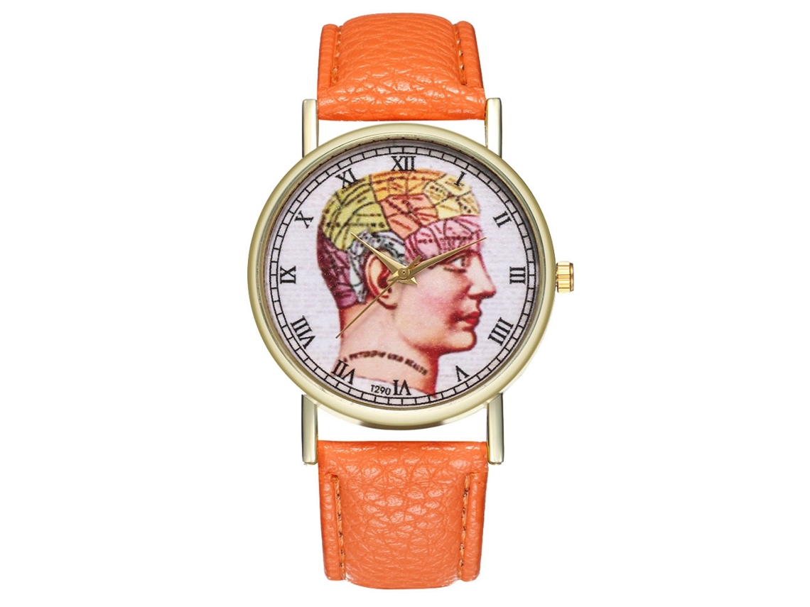 Reloj De Pulsera Unisex De Cuarzo Con Bisel Redondo De Piel Sintética Para Hombre Y Mujer, Color Naranja.