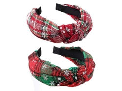 Conjunto De Tiara Navideña De 2 Piezas Con Nudo Y Hielo Y Estampado A Cuadros Para Mujeres Y Niñas.