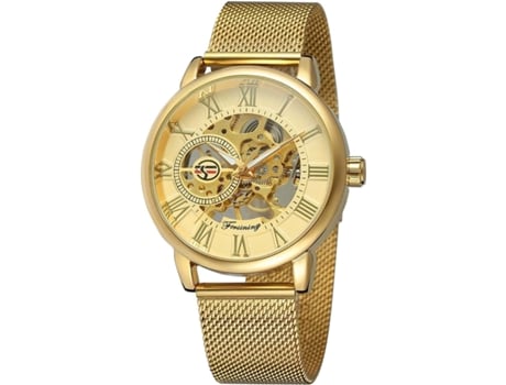 VEANXIN Reloj automático Esfera transparente Esqueleto hueco Reloj con banda de malla en tono plateado-Oro blanco