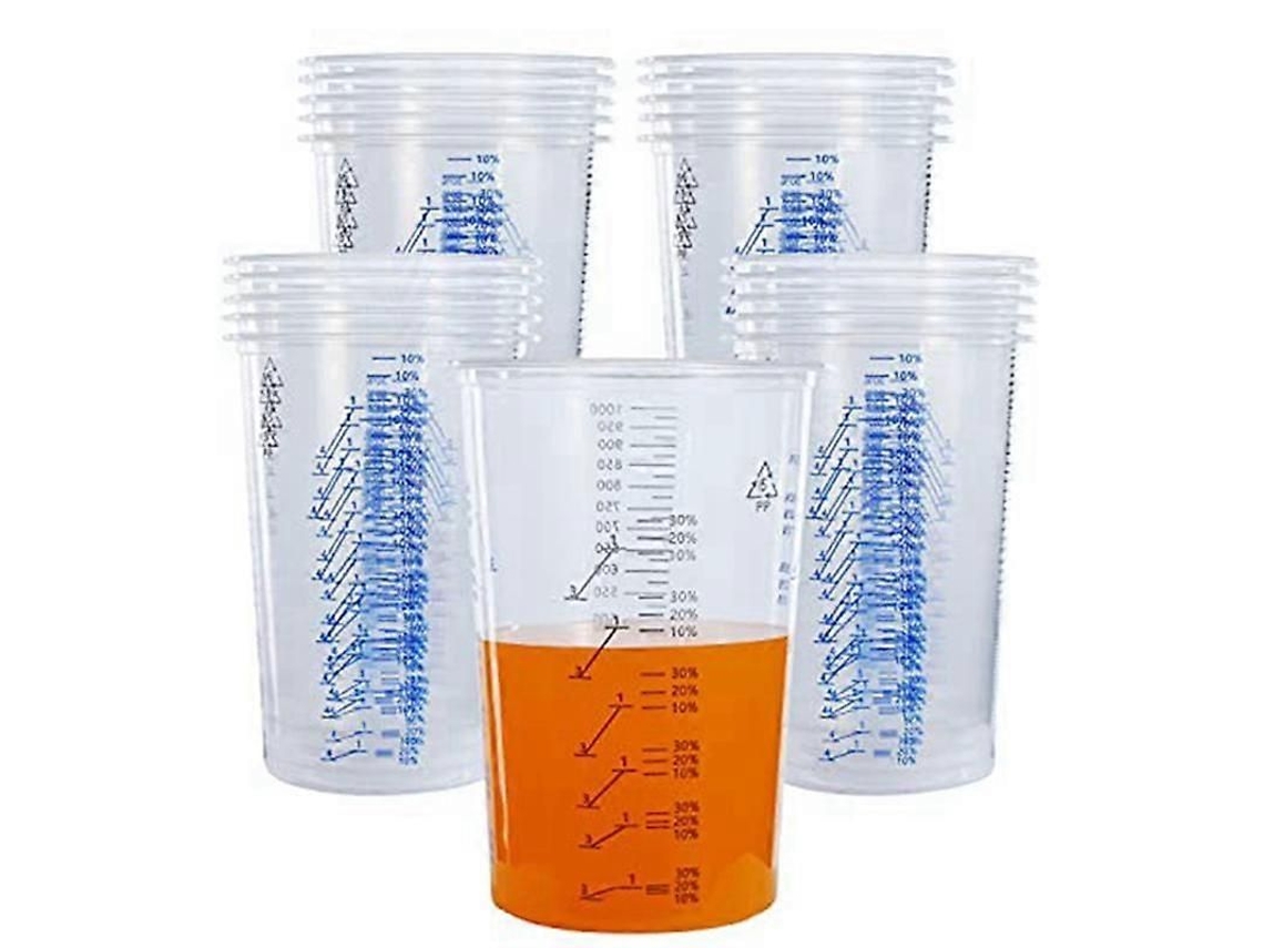 Vasos Plásticos Desechables Flexibles Transparentes 32 Oz (1000ml) Com Escalas Para Misturar Pintura De Resina Epóxi, Pacote De 25 Transparente