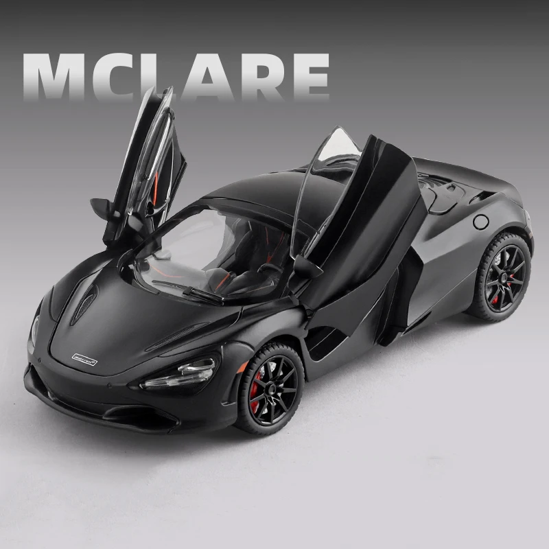 (negro) Coche De Juguete A Escala 1:24 De Metal Fundido A Presión Con Efectos De Sonido Y Luz.