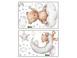 2 Pegatinas De Pared Infantiles Con Ositos De Peluche En La Luna Para Decorar La Habitación Del Bebé.