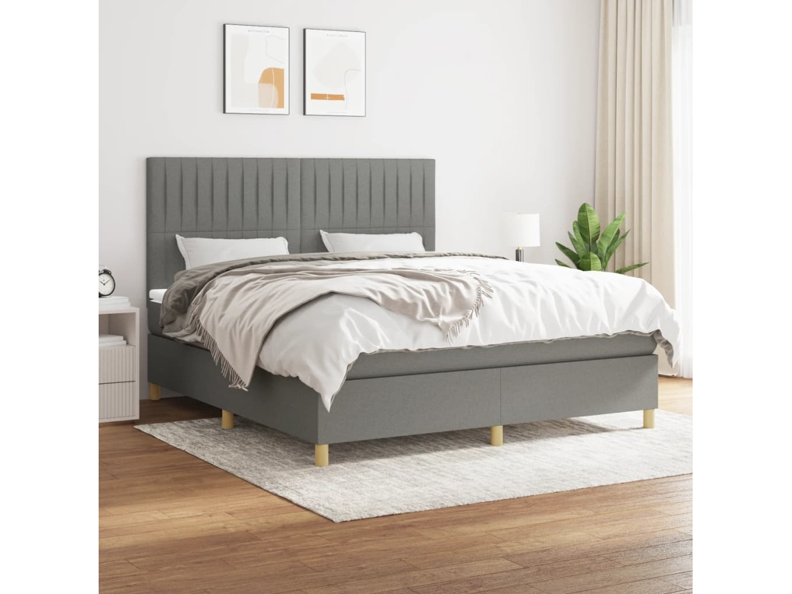 Cama Box Spring Con Colchón Tela Gris Oscuro 180x200 Cm