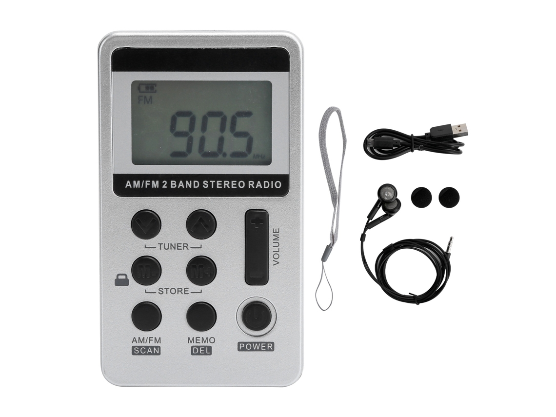 Rádio Portátil Profissional Qqt103 Fm/am Estéreo Com Display Lcd E Fone De Ouvido Prata