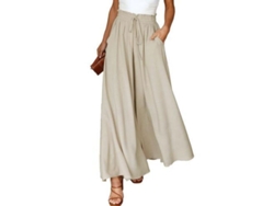 Pantalones Casuales Para Mujer Con Cintura Elástica, Bolsillos Y Perneras Anchas.