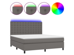 Maison Exclusive - Cama Box Spring Colchón Y Led Cuero Sintético Gris 180x200 Cm