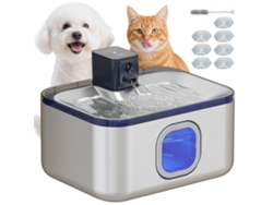 Fuente De Agua Para Gatos De Acero Inoxidable, 5 Litros, Luz Led Silenciosa, Filtro Plateado.