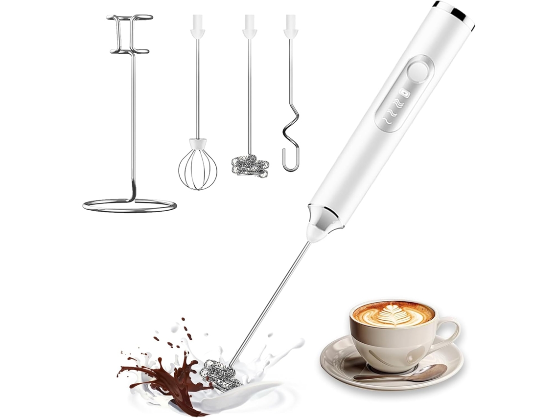Espumador de leche eléctrico para café, con 3 velocidades y 3 varillas batidoras reemplazables, ideal para café y capuchino.