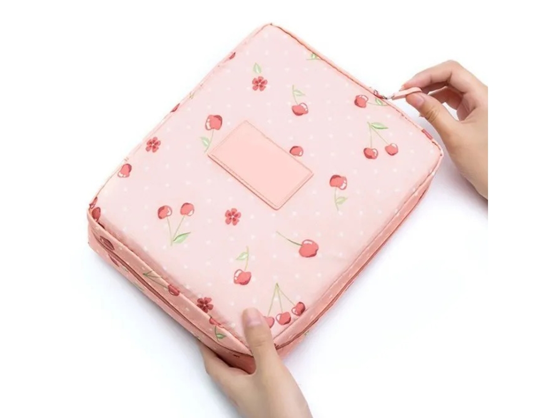 Bolsa de maquillaje portátil impermeable de gran capacidad con asa resistente
