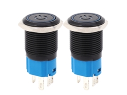 2 Interruptores Metálicos Autoblocantes Ip65 Con Led De 16 Mm, Color Azul, 220 Vca