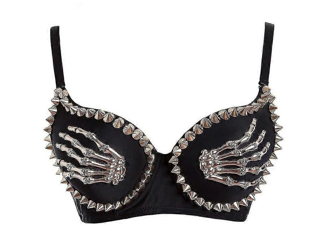 Sutiã Push Up Com Armadura Metálica E Studs Tamanho Grande B 32b-40b Para Mulher Punk S-xxl