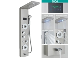 Grifo de ducha LED con pantalla digital de temperatura y sistema de masaje corporal, acabado cepillado 8006