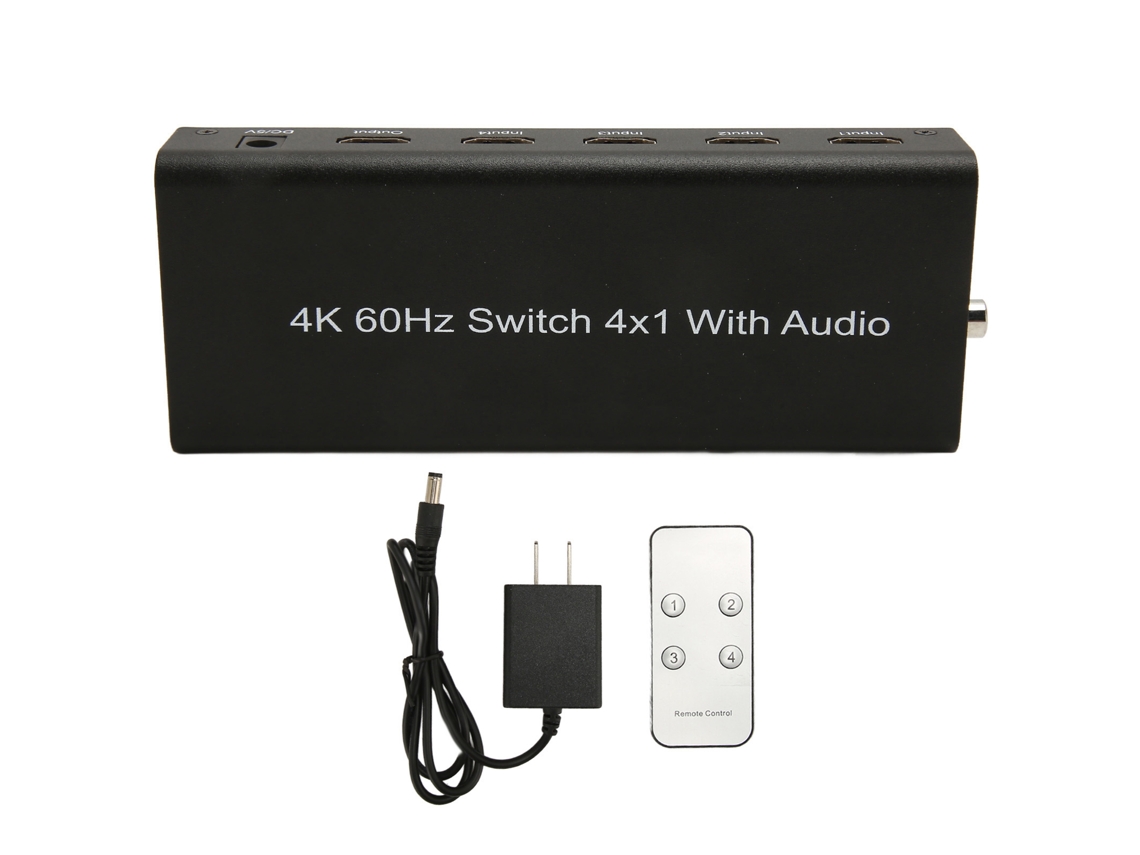 Switch De Interface Multimídia Hd 4k 4 Em 1 Com Controle Remoto Para Laptops Tvs Plug Us 100‑240v