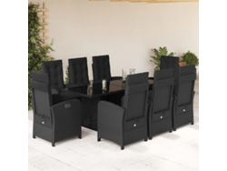 Juego de comedor de jardín de 9 piezas con cojines, mimbre sintético negro, DKD Home Decor