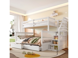 Litera Multifuncional De 90x140 Cm Con Cajones, Color Blanco.