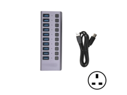 Concentrador Usb3.0 10 Puertos Estación De Acoplamiento Transmisión Rápida Interruptor De Alimentación Individual Uk Gris