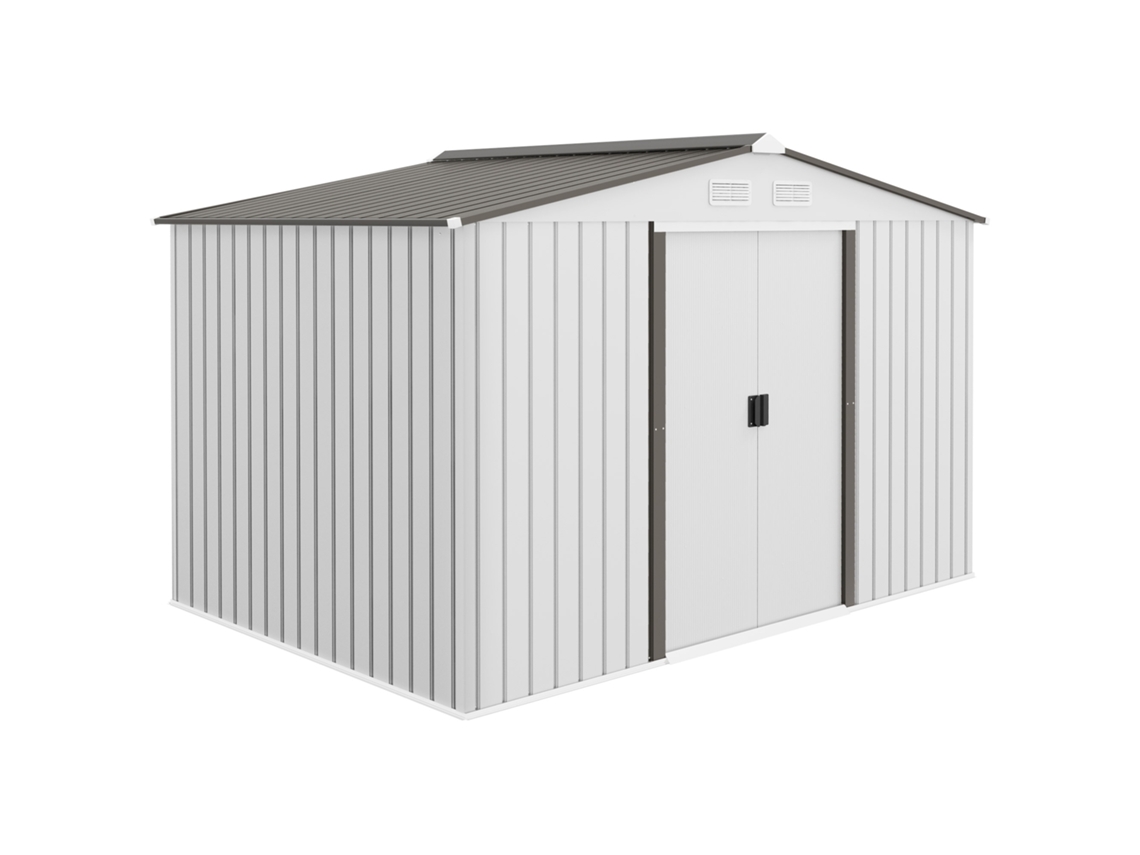 Caseta de jardín de 277x195x192 cm, caseta metálica exterior para guardar herramientas, color plata y gris.