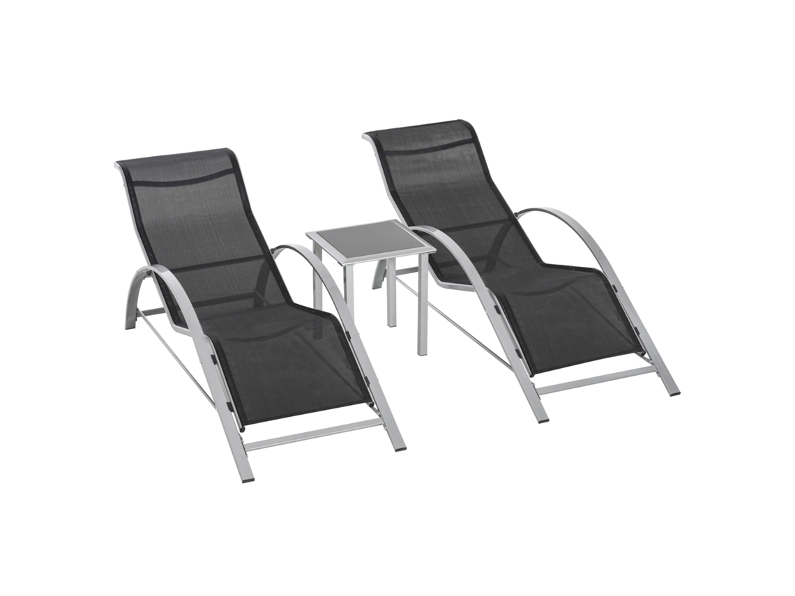 Conjunto De Mesa Y Tumbona De 3 Piezas, Malla Negra Para Porche.