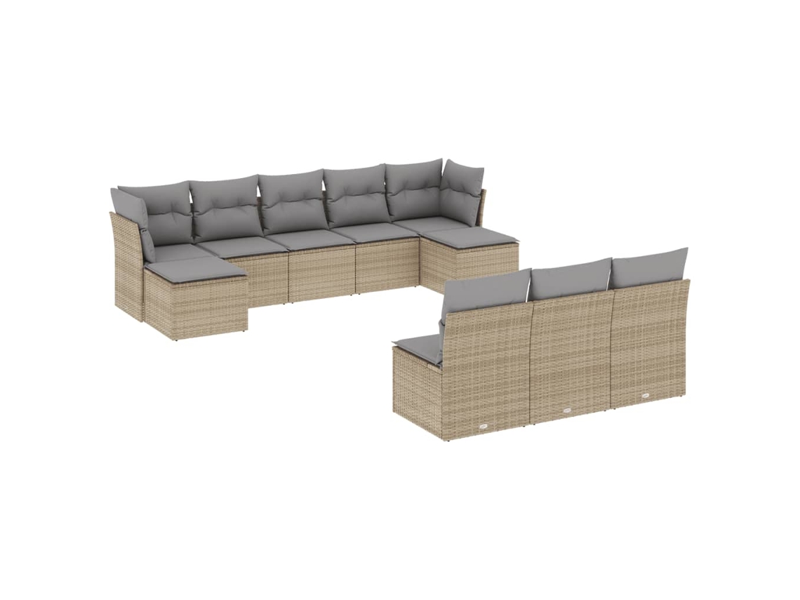 Conjunto de 10 sofás de jardín con cojines de mimbre, beige, EXCLUSIVO DE LA CASA