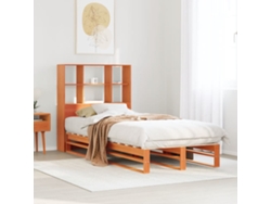 Cama Con Estantería Sin Colchón Madera Maciza Marrón 75x190 Cm