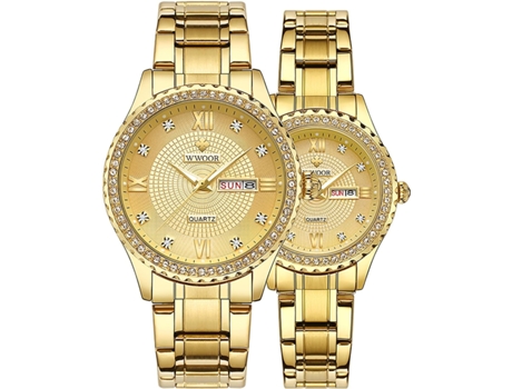 VEANXIN Reloj de diamantes Reloj con fecha Reloj de pulsera resistente al agua-Oro