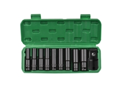 Juego De 10 Llaves De Impacto Profundas Métricas Cr-v De 1/2 Pulgada Con Adaptador De 3/8 De Pulgada Y Estuche.
