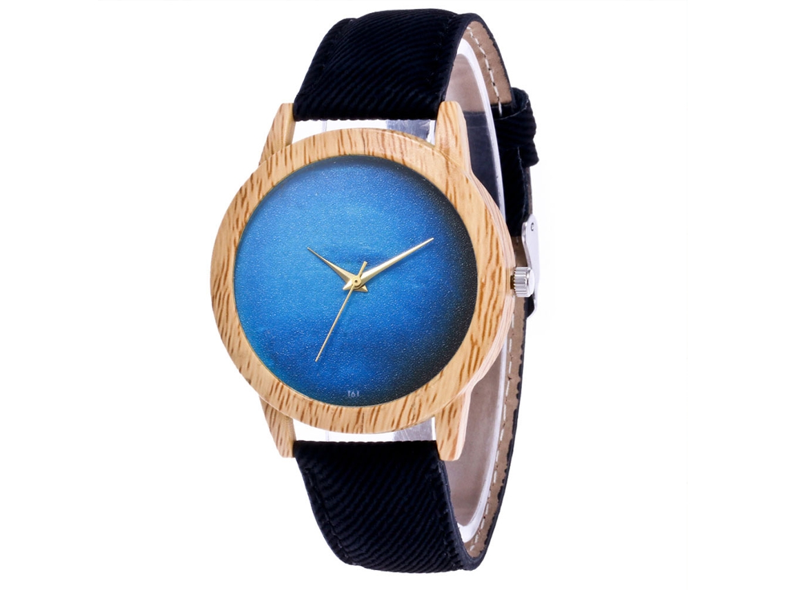 Reloj De Pulsera Unisex De Cuarzo Con Correa Vaquera - Regalo De Moda Negro
