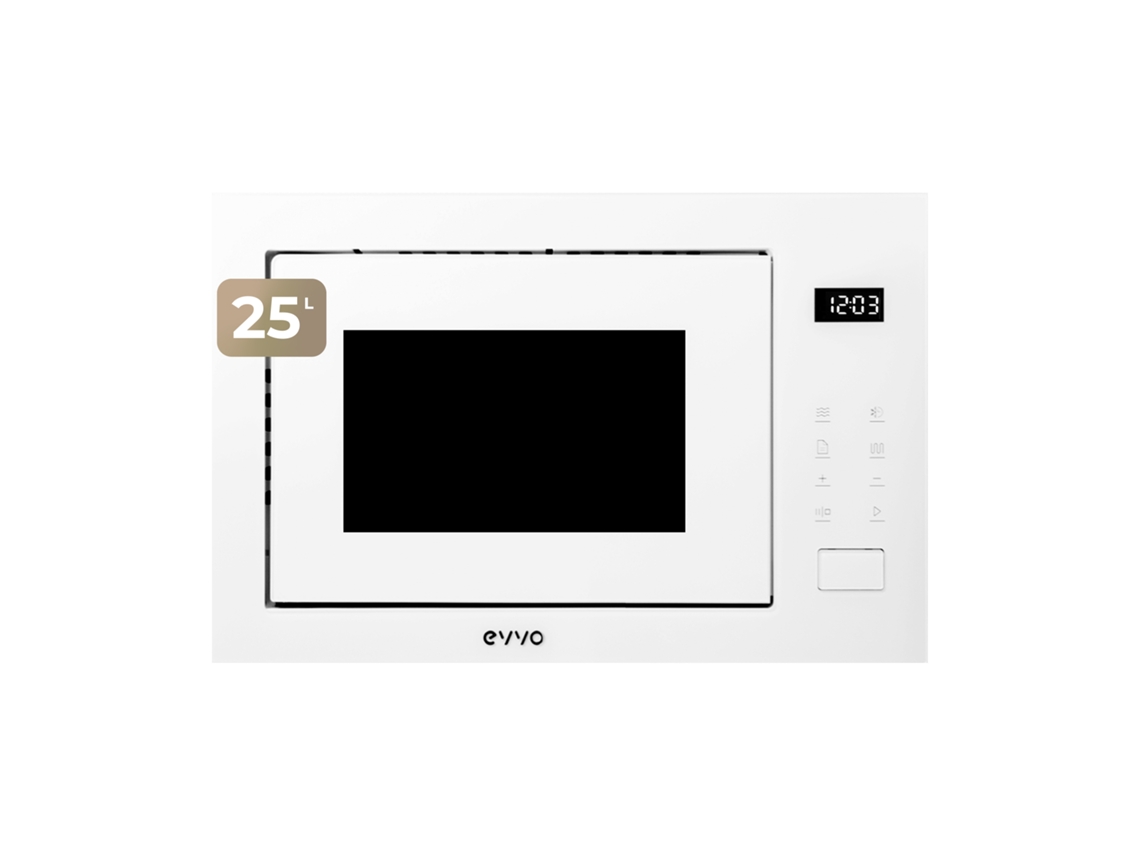 Evvo Microondas Integrable Mi45 Glass White, 25l, Grill 1200w, 8 Funciones, Multifunción, Temporizador 60 Min, Display Digital, Blanco.
