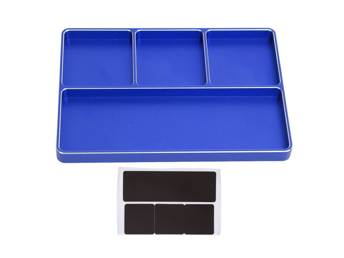 Bandeja Para Tornillos De Reparación Rc Con 4 Compartimentos, Aluminio Con Base Magnética Para Coches Y Aviones Rc, Azul.