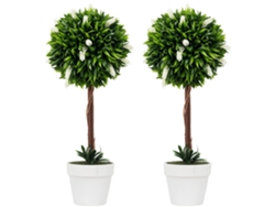 Dos plantas artificiales de lavanda de 60 cm en un jarrón de musgo blanco para decoración.
