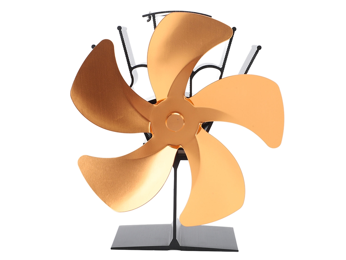 Ventilador De Chimenea Con 5 Aspas Térmicas Autogeneradoras Para Estufas De Leña - Dorado