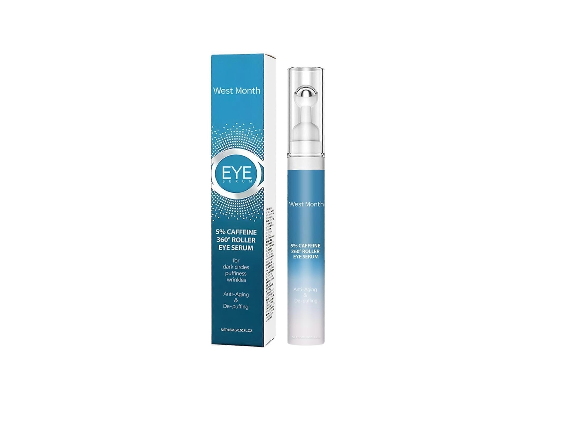 Sérum para ojos con 5 % de cafeína para reducir la hinchazón, líneas de expresión, ojeras y arrugas. Crema para ojos con masajeador roll-on de 360°.