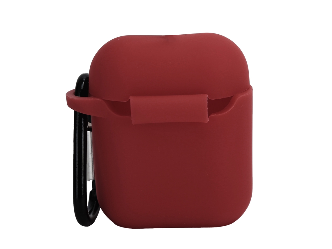 Capa Protetora De Silicone Para Ios Earbuds 1/2 Com Mosquete Antiperda Headphone Case Vermelho Vinho