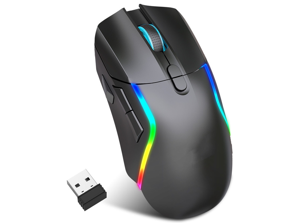 YIZHOOD T28 2.4G Bluetooth Ratón inalámbrico para juegos Iluminación RGB Recargable 3200 DPI para computadora portátil de escritorio Gamer Negro