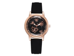 Elegante Reloj De Pulsera Para Mujer, Estilo Cielo Estrellado, Esfera Redonda, Piel Sintética, Movimiento De Cuarzo Negro.
