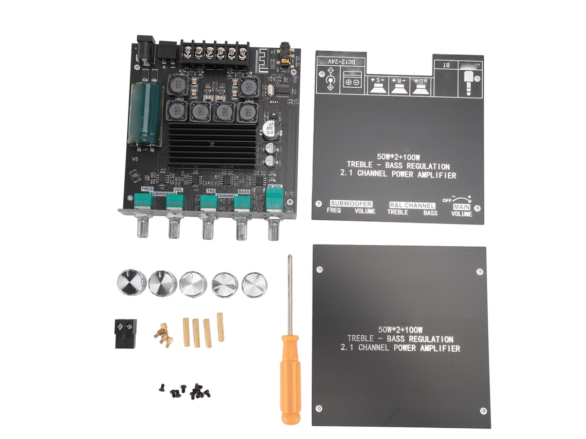 Placa Amplificadora Bluetooth 5.0 De 2.1 Canales, 50wx2, 100w, Tpa3116d2 Con Control De Graves Y Agudos Para Altavoces Diy.