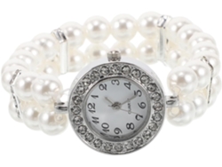 Reloj Pulsera Perlas Doble Mujer Correa Elástica Adorno Brillante Accesorio Fiestas Cómodo Tamaño Muñeca