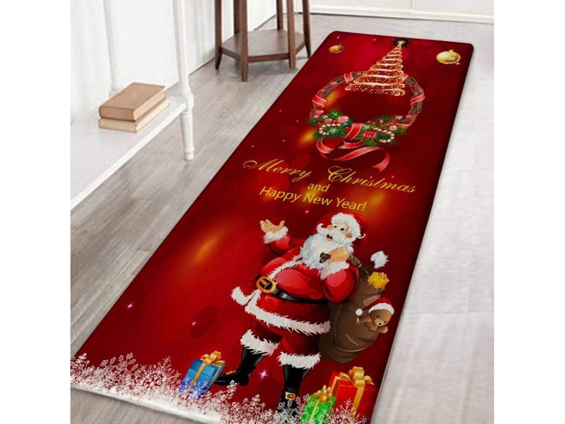 Felpudo Navideño Rojo Para Entrada Exterior, Decorativo, Antideslizante, 40x120cm