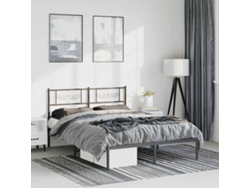 Cama De Matrimonio | Cama Para Adultos | Estructura Cama Sin Colchón Con Cabecero Metal Negro 135x190 Cm