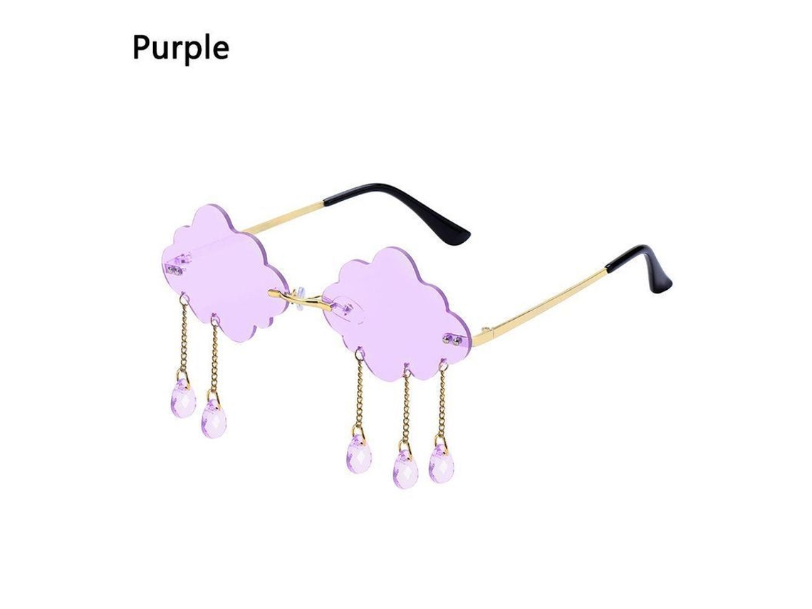 2026-gafas De Sol Sin Marco Retro Moda Cloud Shaped Con Tassel Diamante Uv400 Unisex Vintage Steampunk A-purple