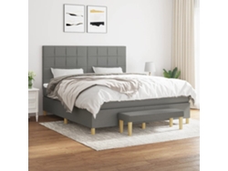 Cama Box Spring Con Colchón Tela Gris Oscuro 160x200 Cm