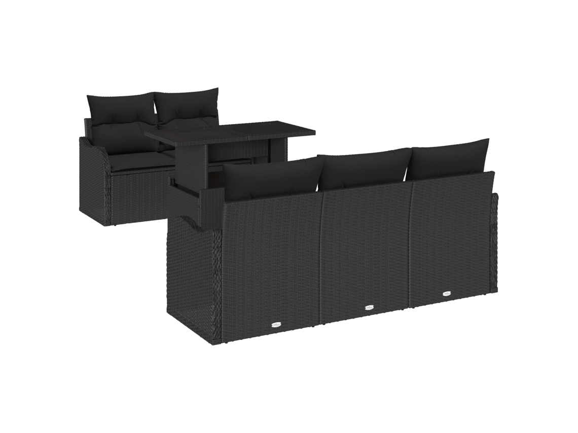 Conjunto 6 De Sofás De Jardín De Vidaxl Con Cojines En Negro Negro Ratán