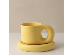 2026-33453-set De Taza De Cerámica Con Plato, Taza Artesanal De Porcelana Con Mango Ancho 300ml Macaroon