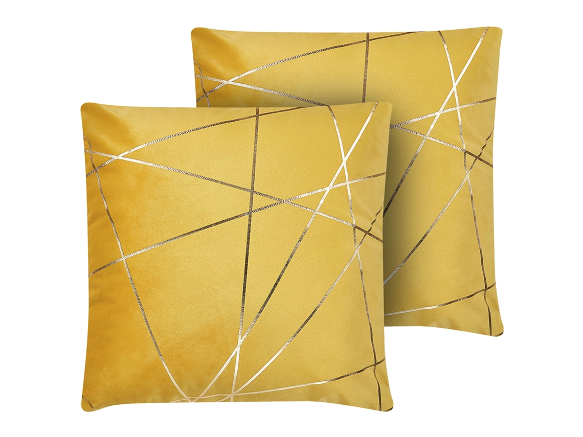 Conjunto de 2 cojines decorativos BELIANI Pinus de Terciopelo Amarillo 45x45x12