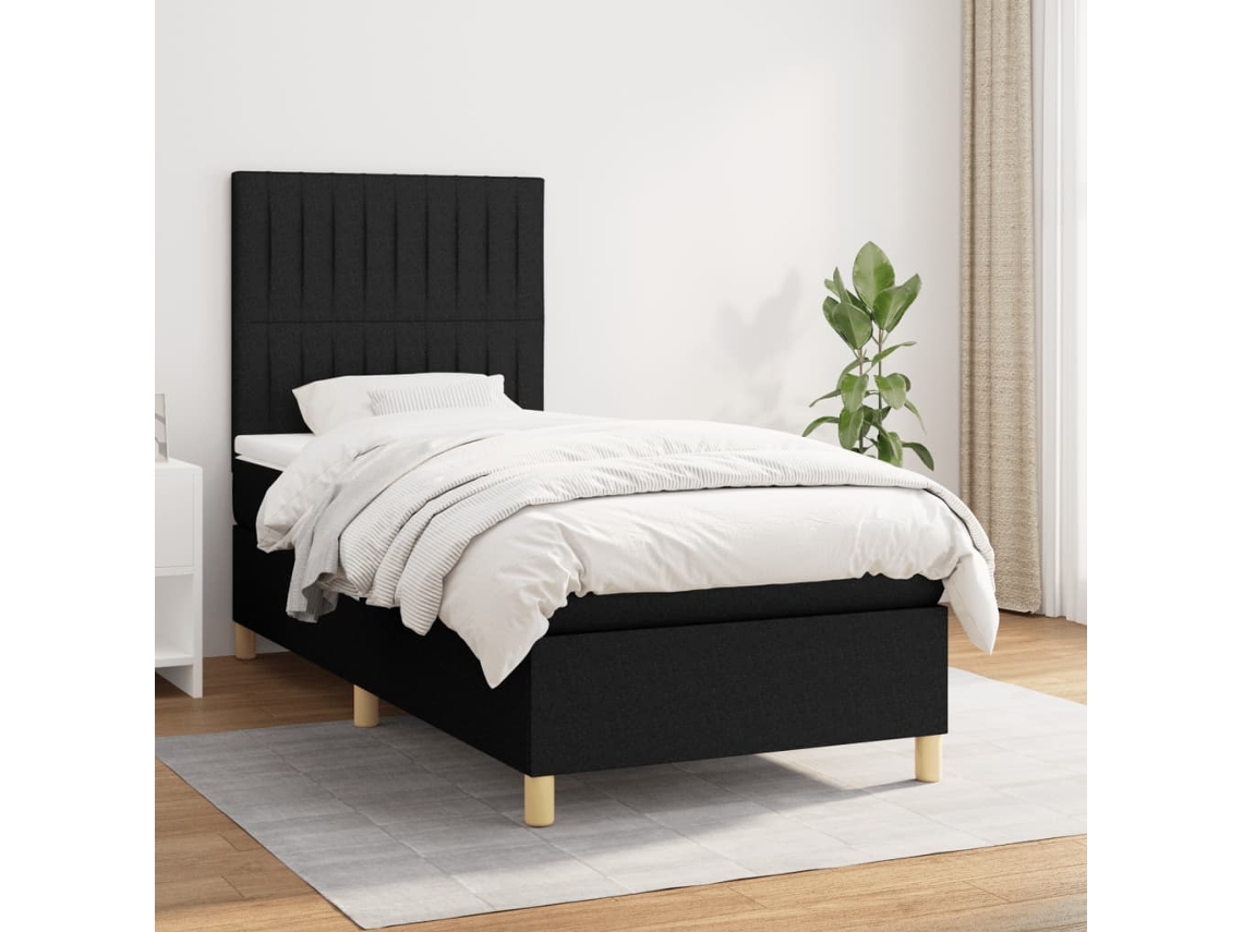 Cama Box Spring Con Colchón Tela Negro 90x200 Cm